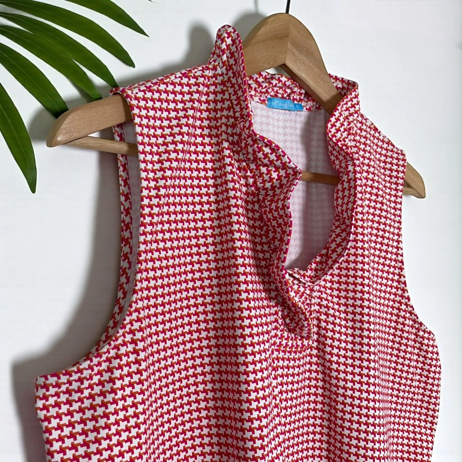 J McLaughlin Durham Ruffle Neck Top in Catalina Cloth - Geo Houndstooth Print - Image 7