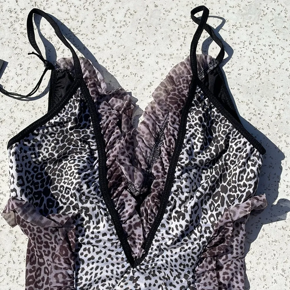 Revolve Gray Leopard Print Ruffled Cutout One Piece Swimsuit - Image 14