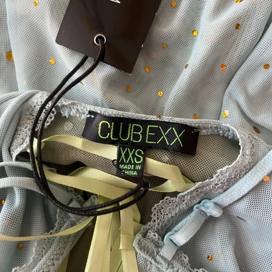 Club Exx Green and Blue Sparkled Myths Handkerchief Dress Size XXS - Image 7