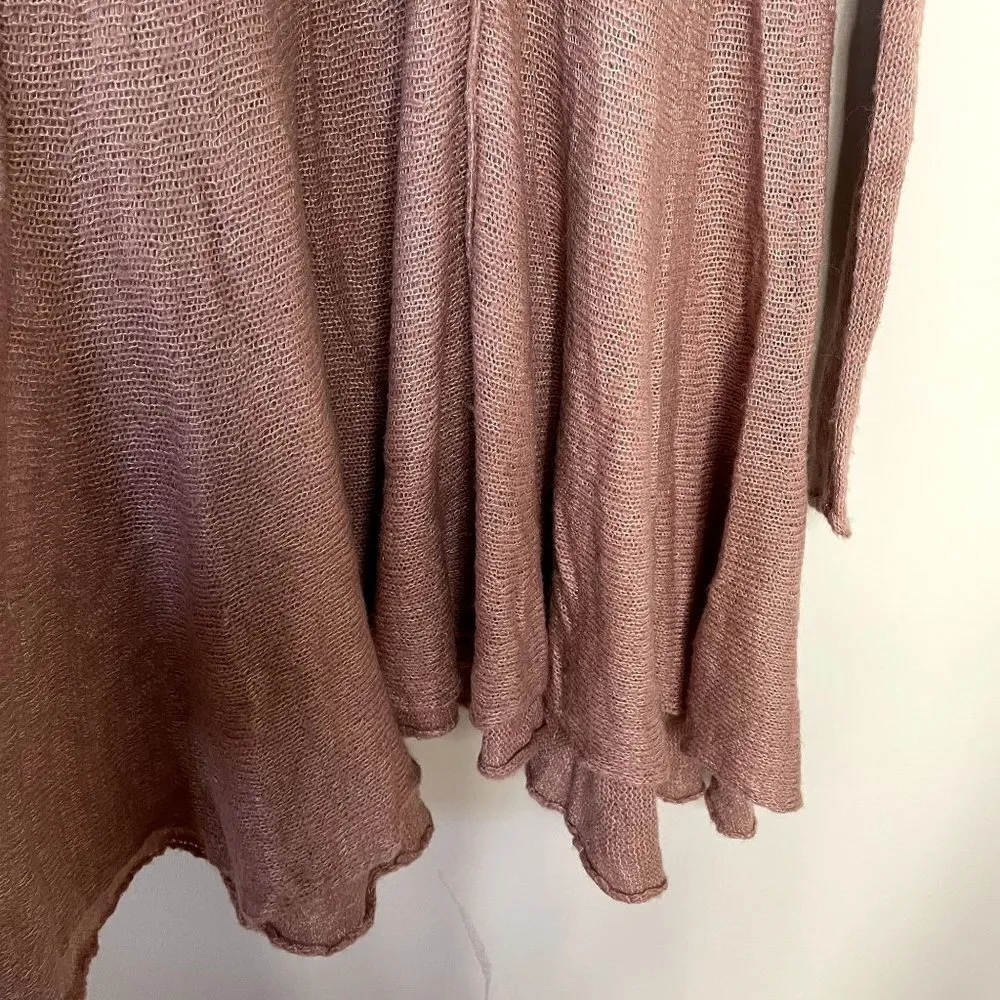 Free People pink knit long sleeved boho v-neck sweater frilly a-line wool alpaca - Image 5