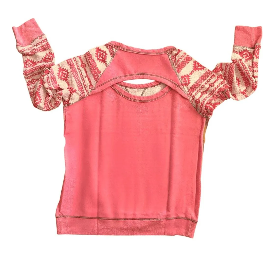 Daytrip Sweater Womens Coral Crewneck Raglan Geometric Pattern Casual Trendy S - Image 4