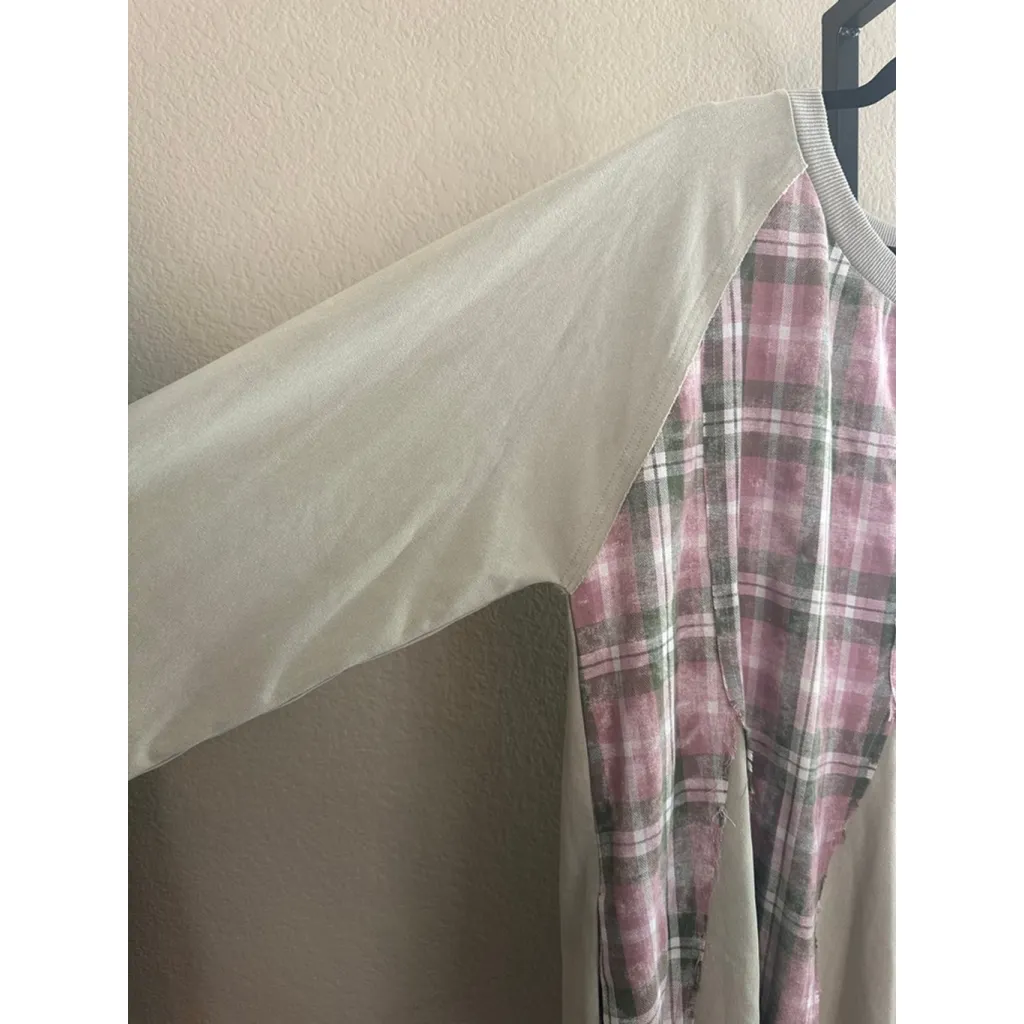 Size S (Oversized) Easel Plaid Patchwork Terry Ruffled Dress - Image 3