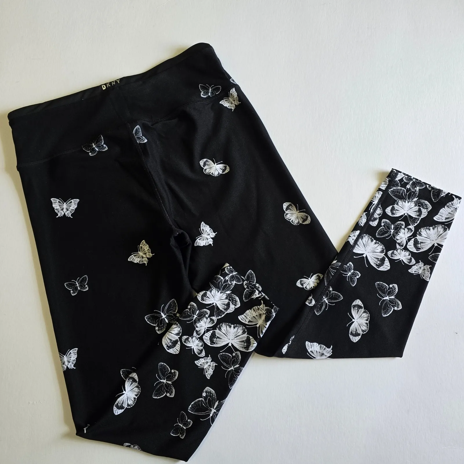 DKNY Sport Butterfly Print Cropped Leggings Black White M Size M - Image 4