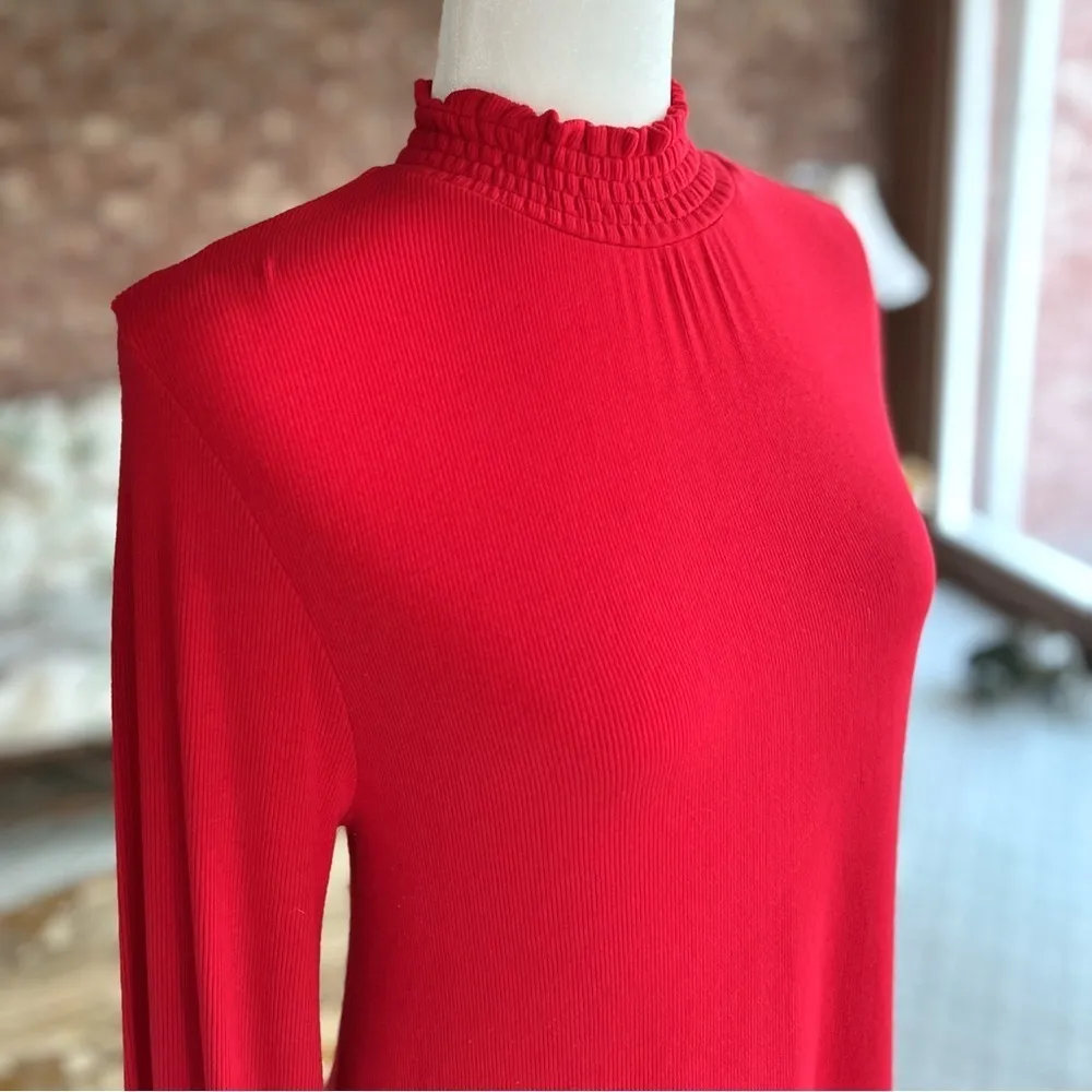 One One Six Dress Bodycon Smocked L Mock Neck Knit Long Sleeve Party Holiday Mod Red Size L - Image 13