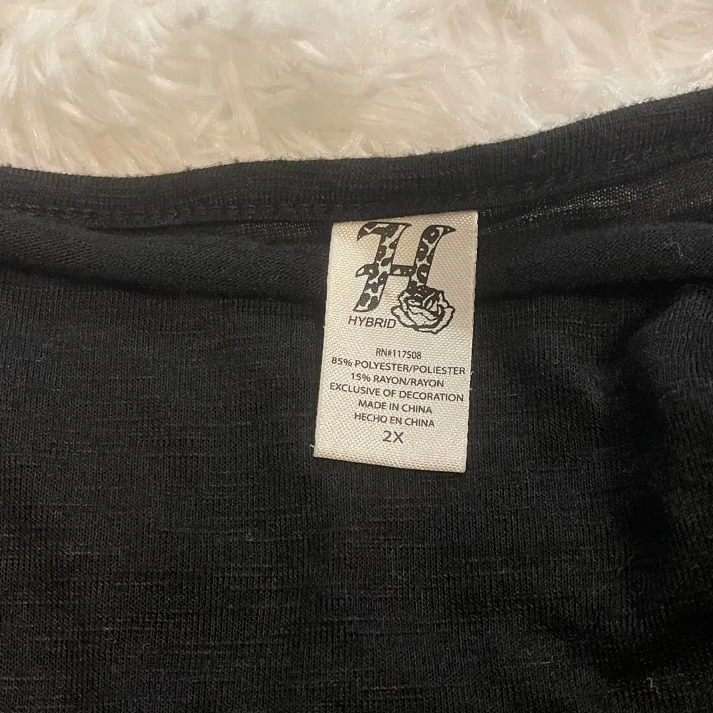 Hybrid black cowl neck top blouse short sleeve shirt bedazzled sleeved XXL - Image 7