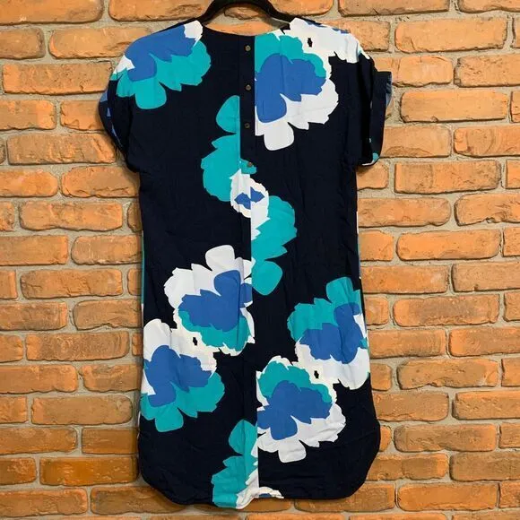 A New Day Womens XS Navy Floral Print Short Sleeve‎ Shift Dress Button Back NWT - Image 3