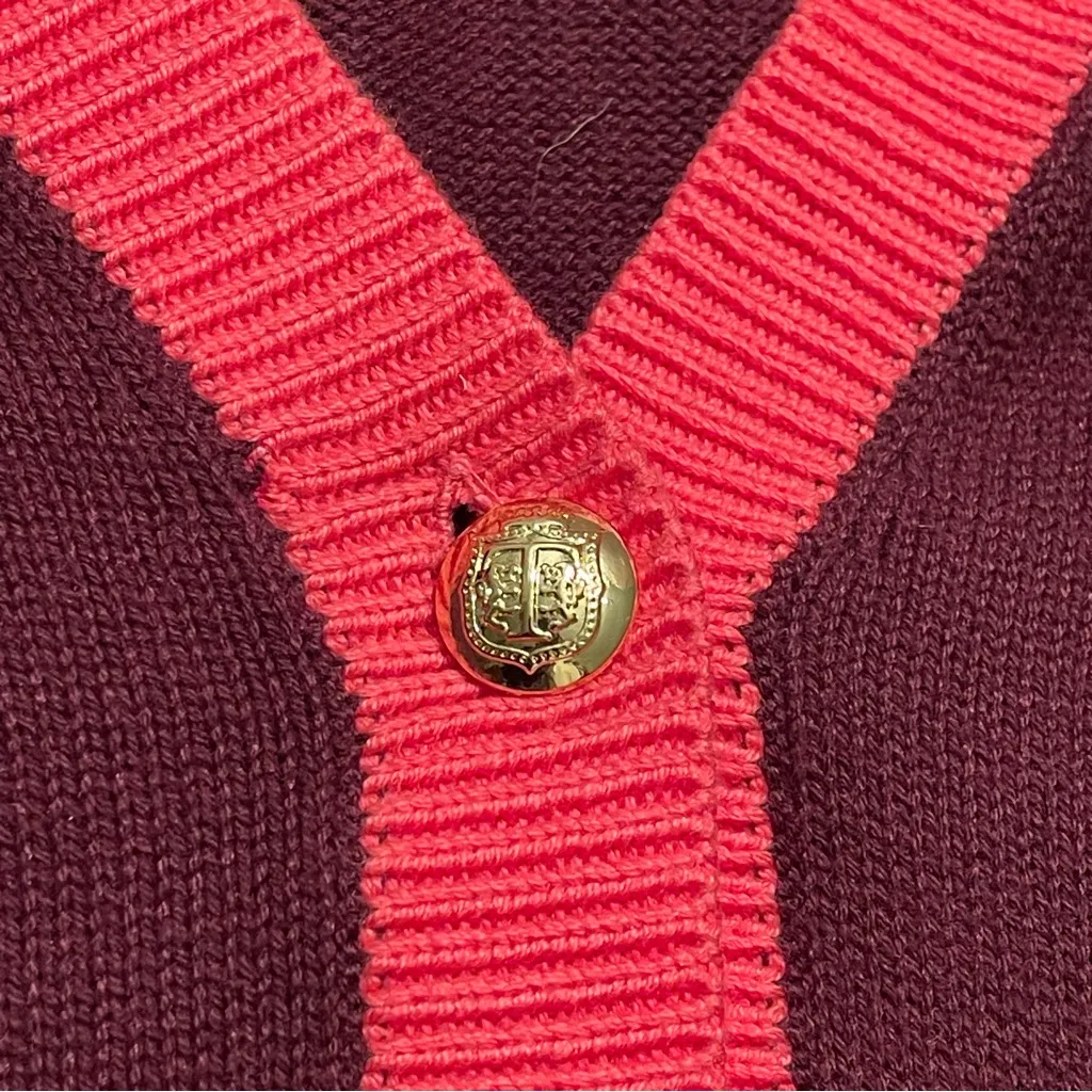 New Talbots V-Neck Tipped Cotton Burgundy Grandpa Cardigan Boyfriend Sweater MP - Image 4