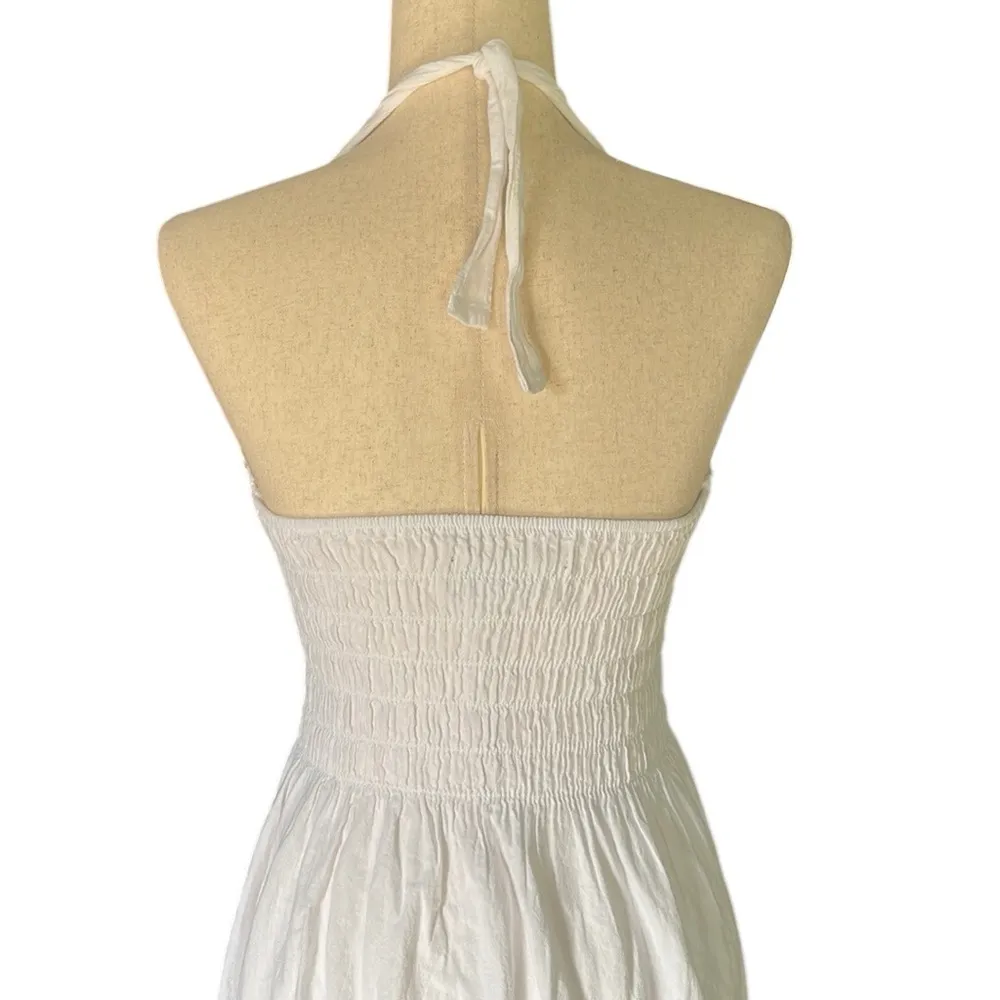 SeaSpice Resort White Crochet Peruvian Cotton Halter Beach Summer Dress - Image 7