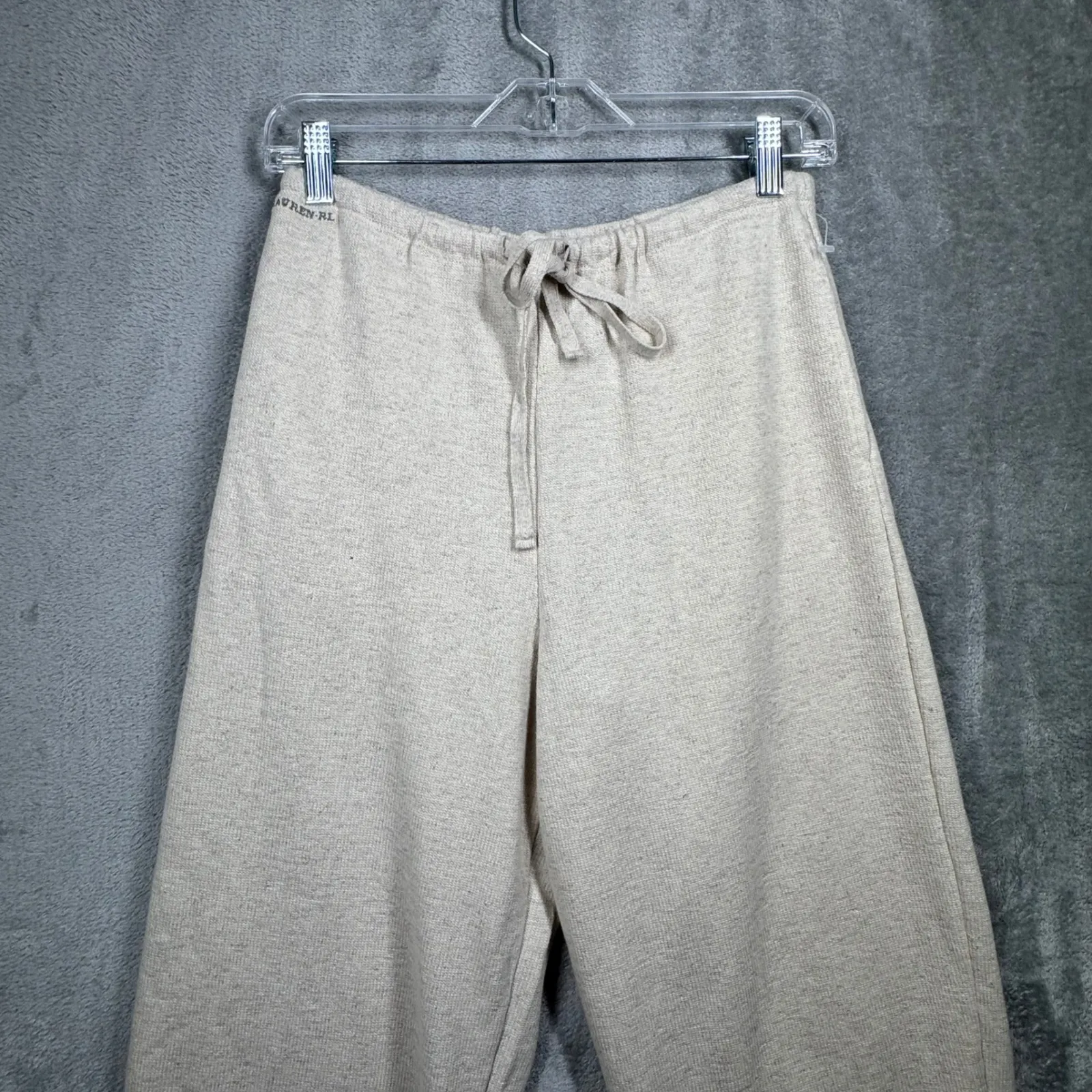 Lauren Ralph Lauren Linen Cotton Blend Knit‎ Crop Wide Leg Pants Small Natural - Image 4
