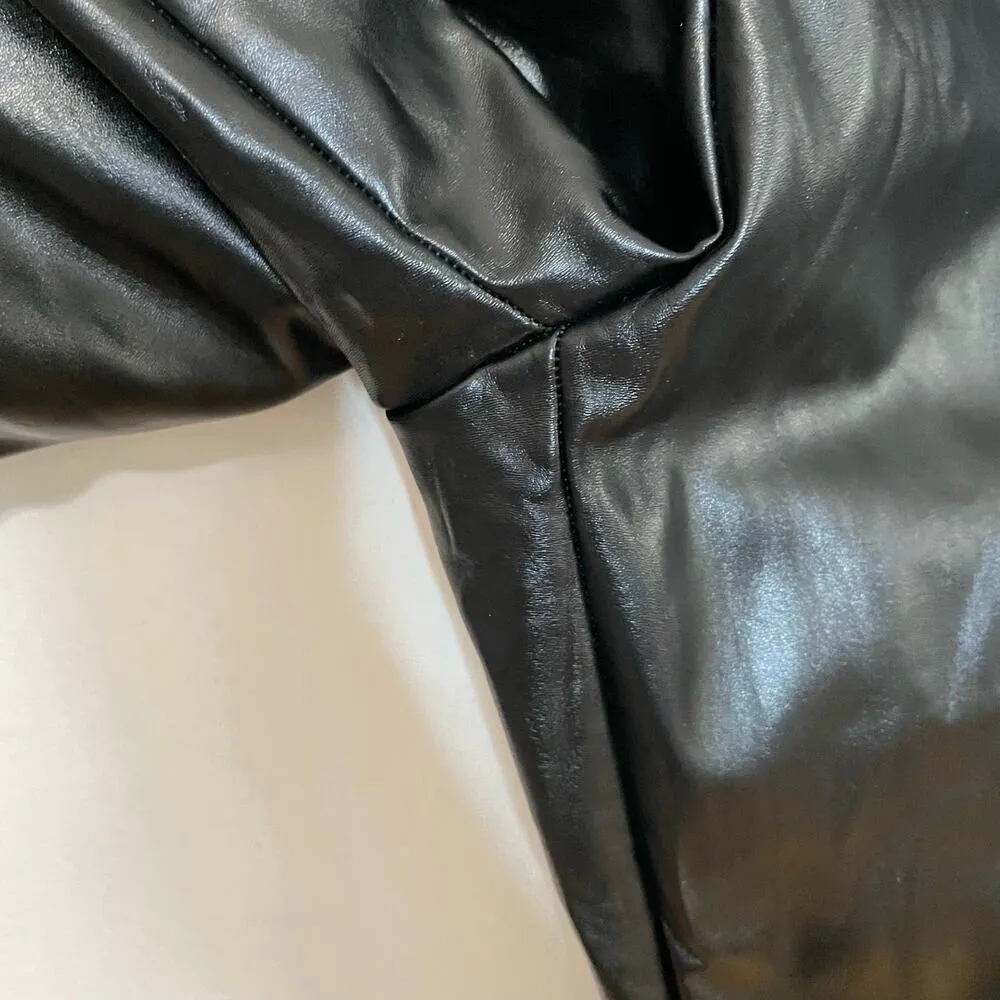 Princess Polly Black Pants 6 Faux Leather Pockets Biker Moto Tapered Pleated - Image 4