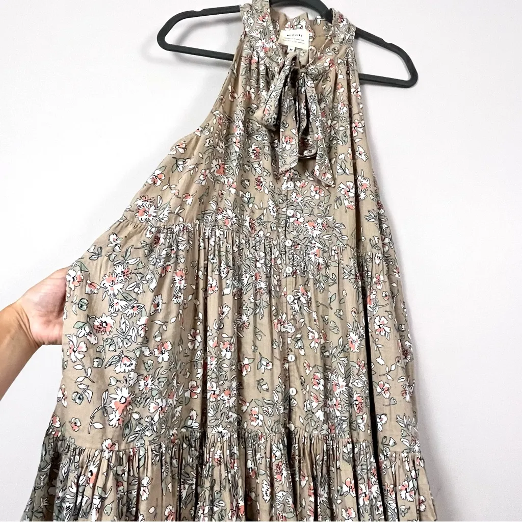 McGuire Linen Blend Floral Tiered Halter Swing Mini Dress Medium - Image 4