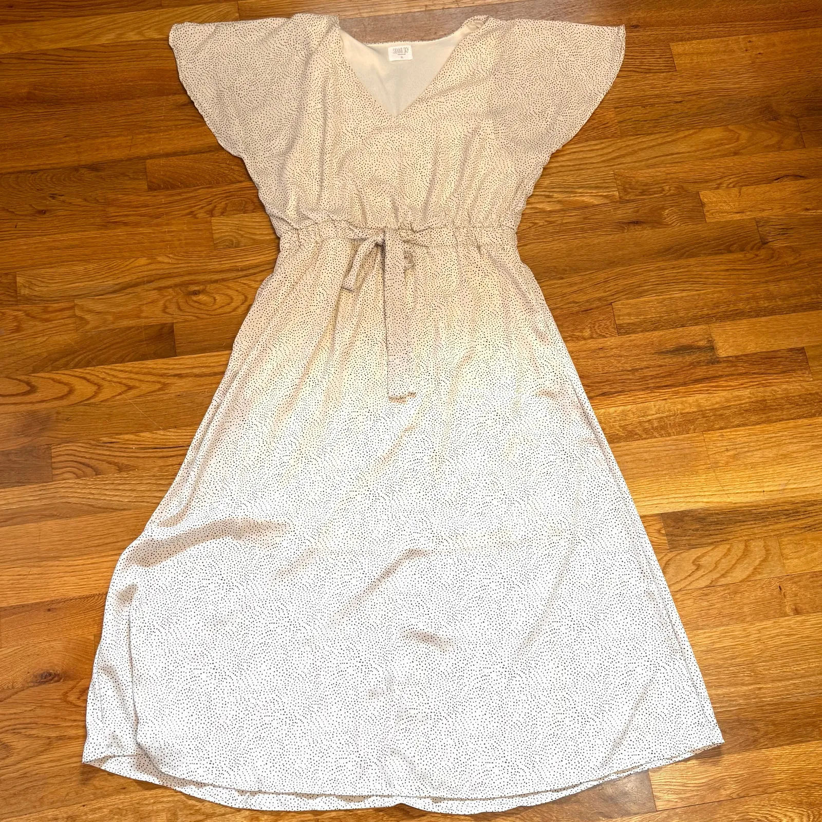 Sienna Sky Women’s XL White Brown Polka Dot V-neck Short Sleeve dress Pockets - Image 3