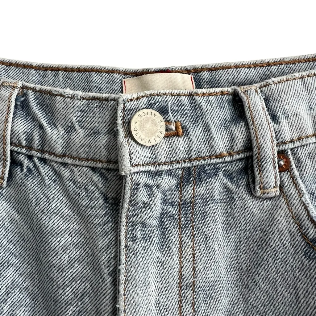 Alice + Olivia Jeans Amazing High Rise BF Raw Hem Cuff Jean Rockstar Blue Wash - Image 4