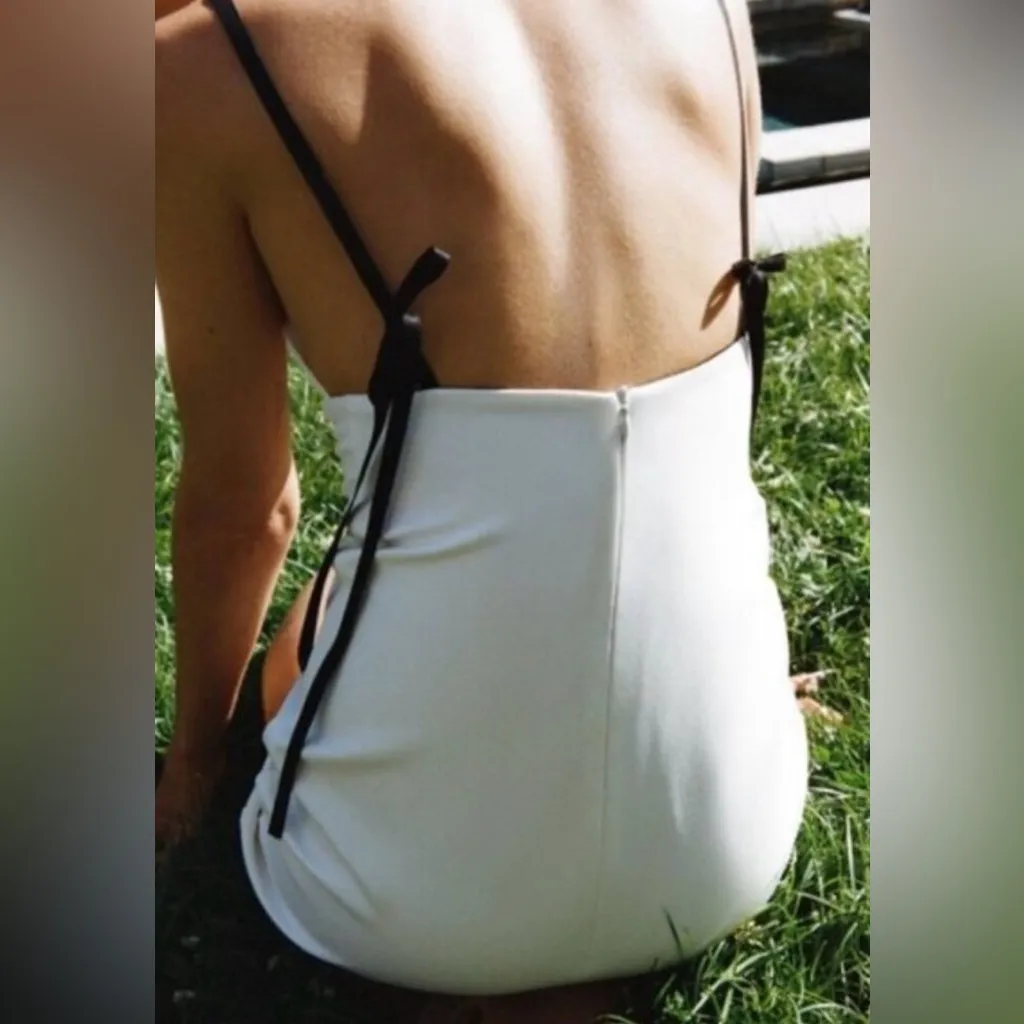 Zara White Mini Dress with Black Bow Straps - Image 2