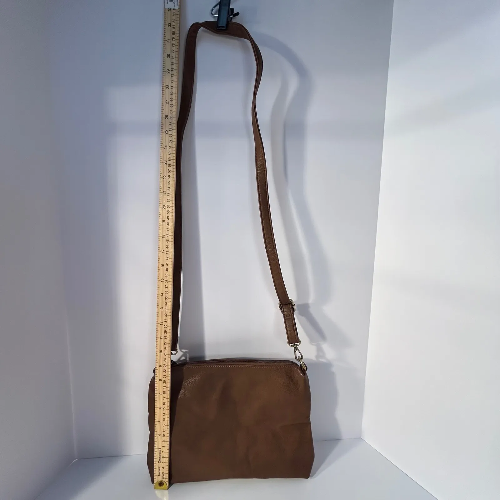 JOY Susan Faux Leather Crossbody Bag Brown Textured Adjustable Strap Zip Boho - Image 4