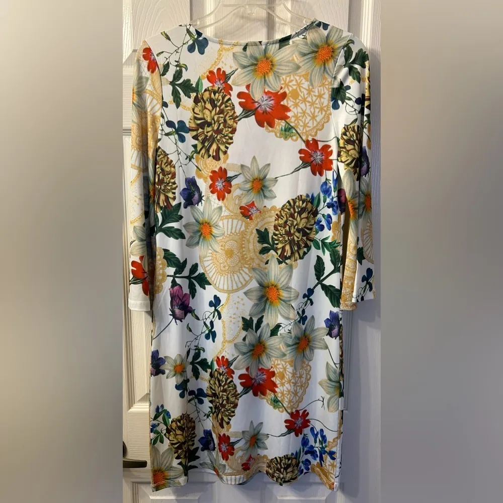 Jean Pierre Klifa Paris floral Printed
Shift Dress 3/4 Sleeve Multicolor size S Yellow - Image 2
