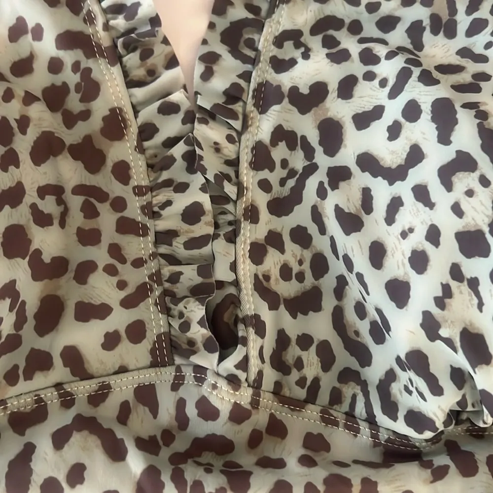 Stylish Leopard Print One Piece Swimsuit Brown Size L - Image 8