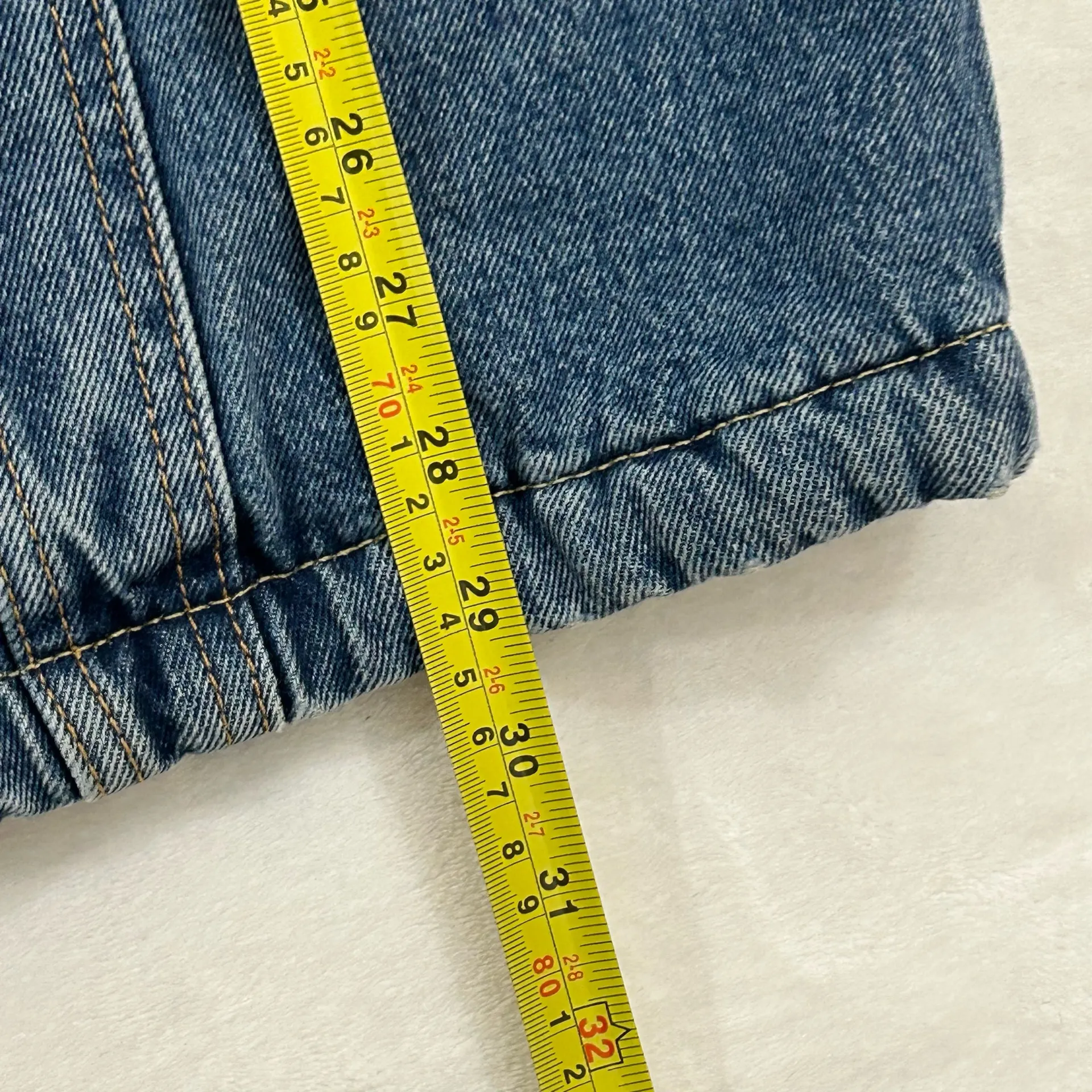 Levi’s Premium Blue Denim Sherpa Snap Button Long Trucker Jean Jacket Unisex S - Image 13