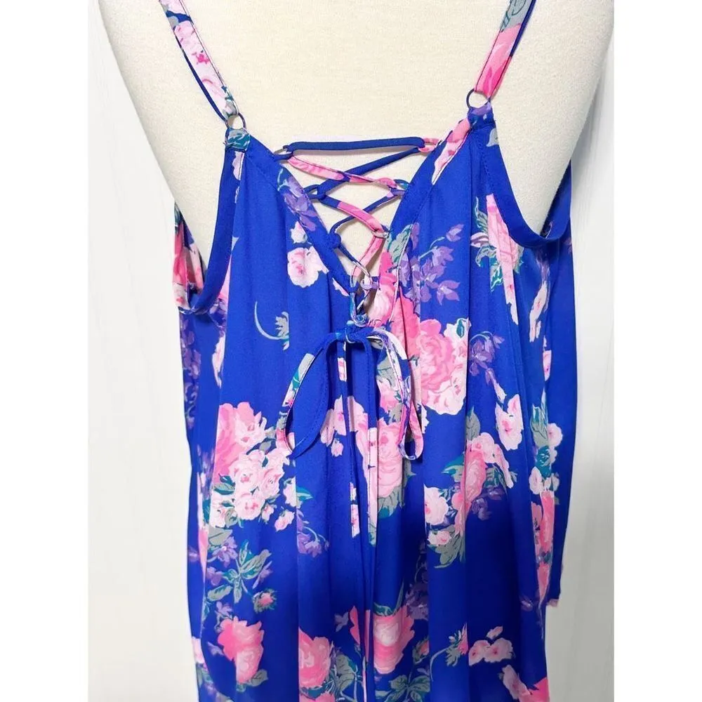 Torrid Womens Floral Sleeveless Lace-Up Back Round Neck Tank TopBlue Pink Size 4 - Image 12