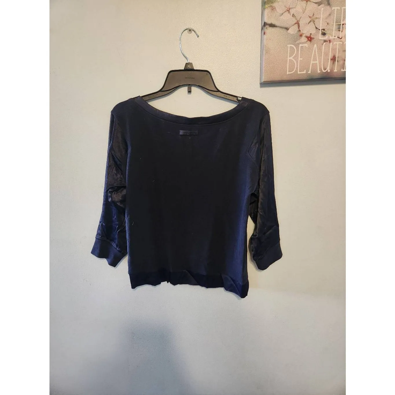 Lacoste size 36 Women's Navy Blue Blouse Satin Sleeves & Trim - Image 6