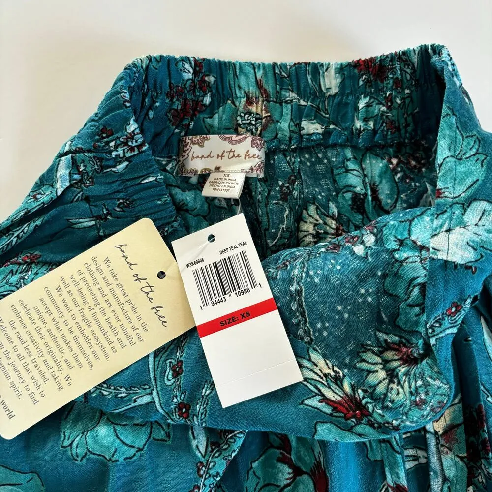 Band of the Free Celene Deep Teal Boho Floral Layered Midi Skirt Women’s Size XS Green - Image 4