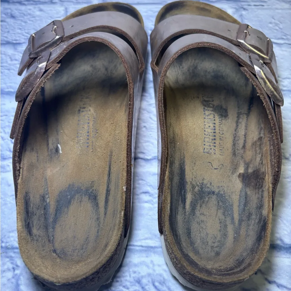 Birkenstock Arizona Soft Footbed Women Metallic Rose Gold Leather Sandal Size ? - Image 7