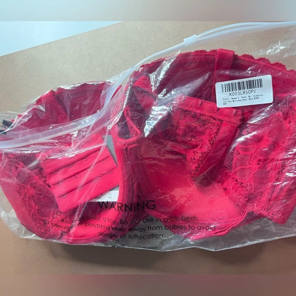 Women's Lace Strapless Bra Lightly Padded Full Coverage Multiway Bras Red 42DD. Size undefined - Image 11