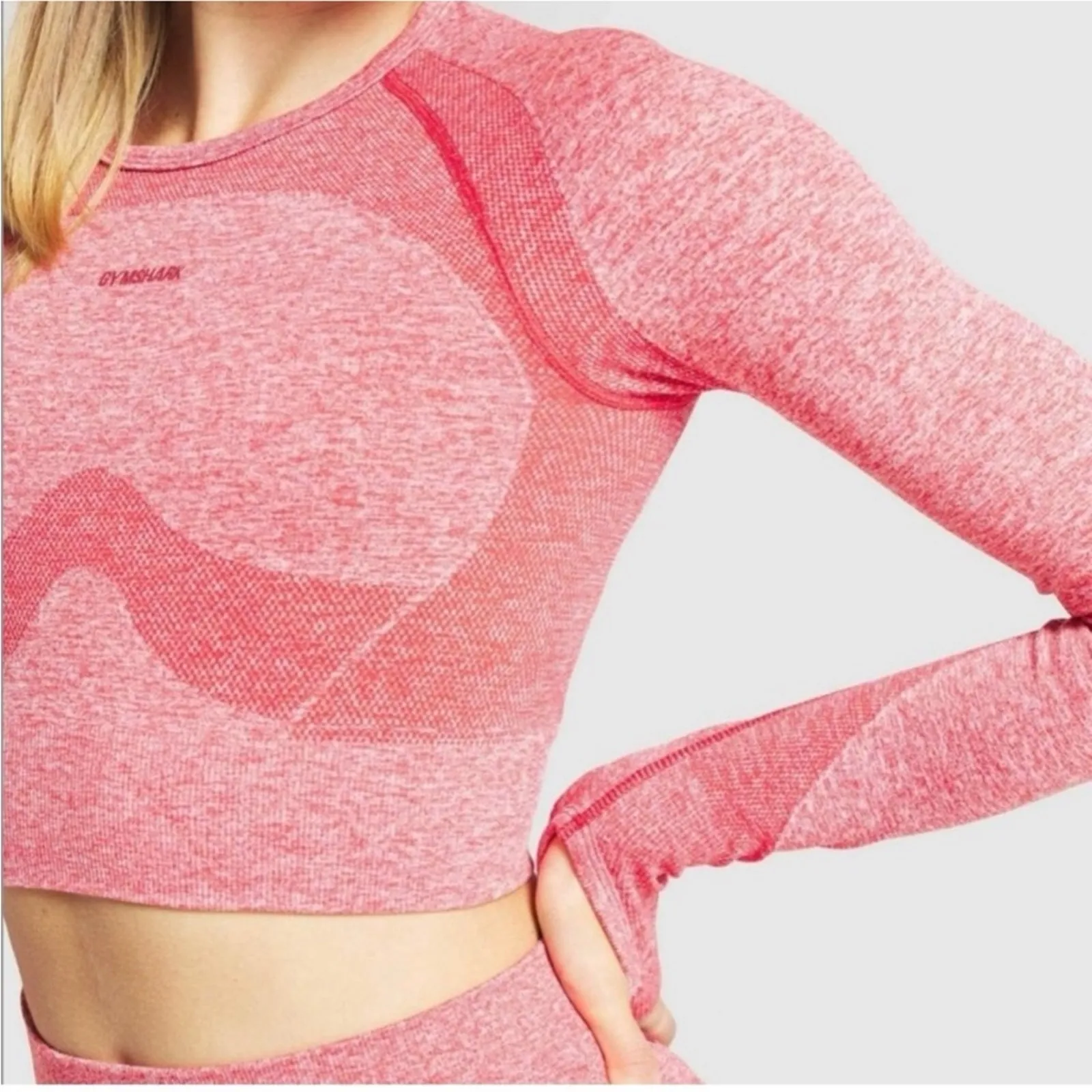 Gymshark Flex Long Sleeve‎ Crop Top M Red Marled - Image 9