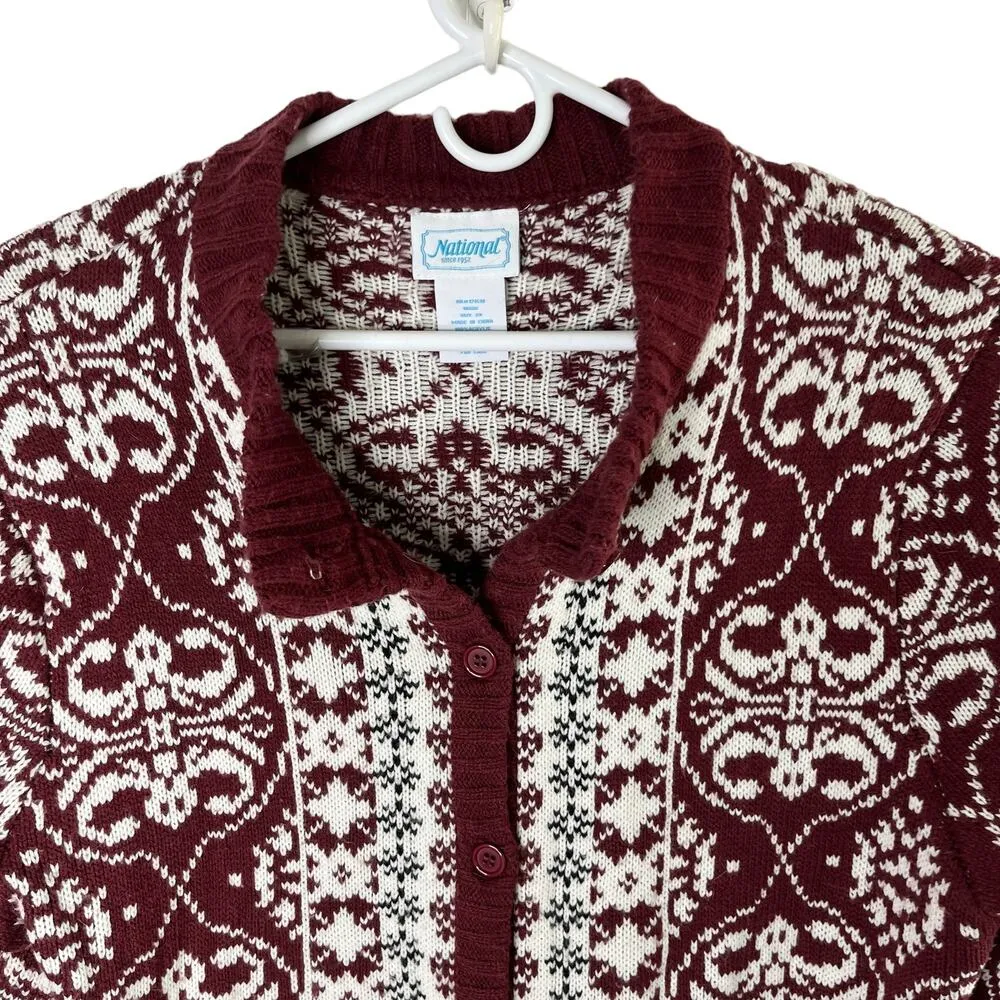 Vintage National Cardigan Sweater 2X Wine Cream - Image 6