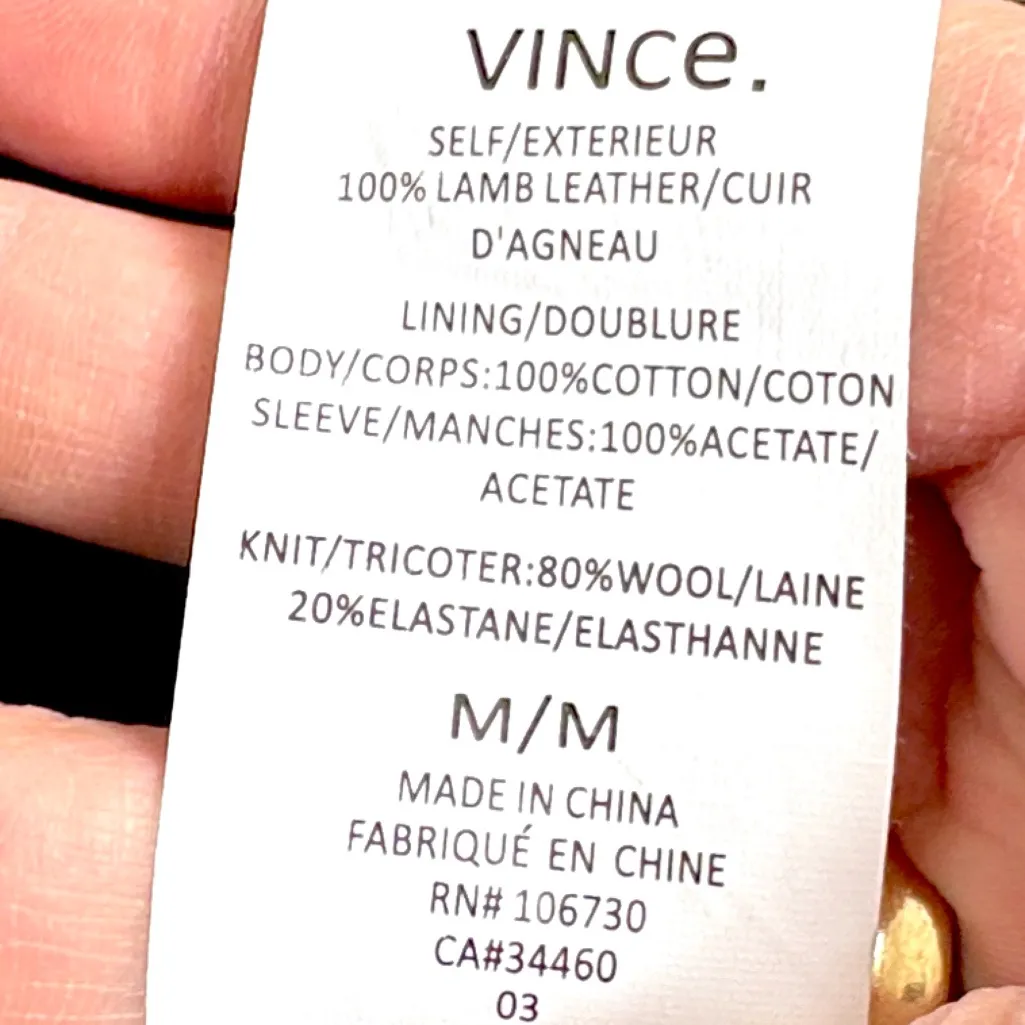 EUC Vince Lambskin Leather Two Tone Moto Jacket Black Burgundy Medium - Image 13