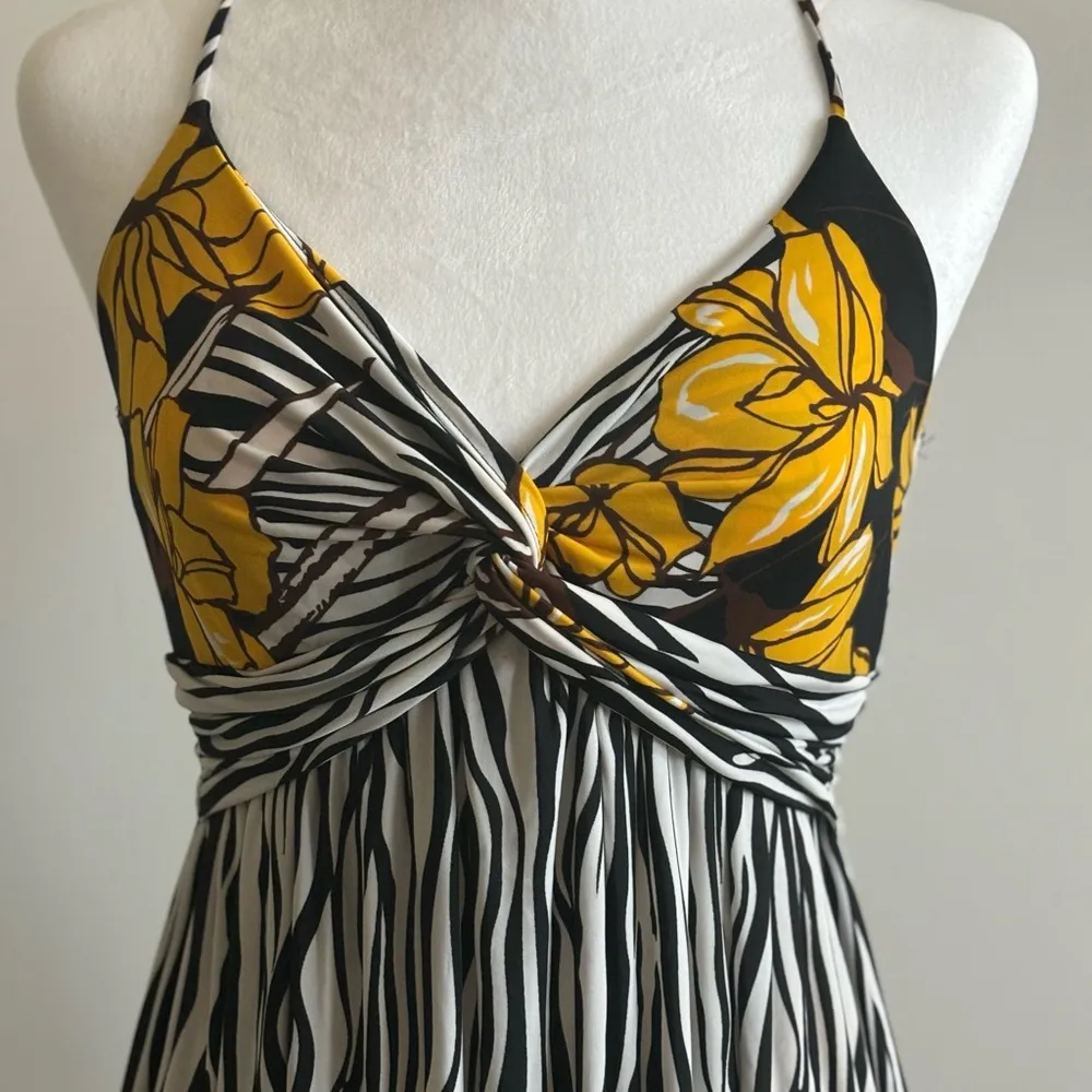 Kitty Halter Sun Dress Zebra & Floral Print Size L Black Size L - Image 3