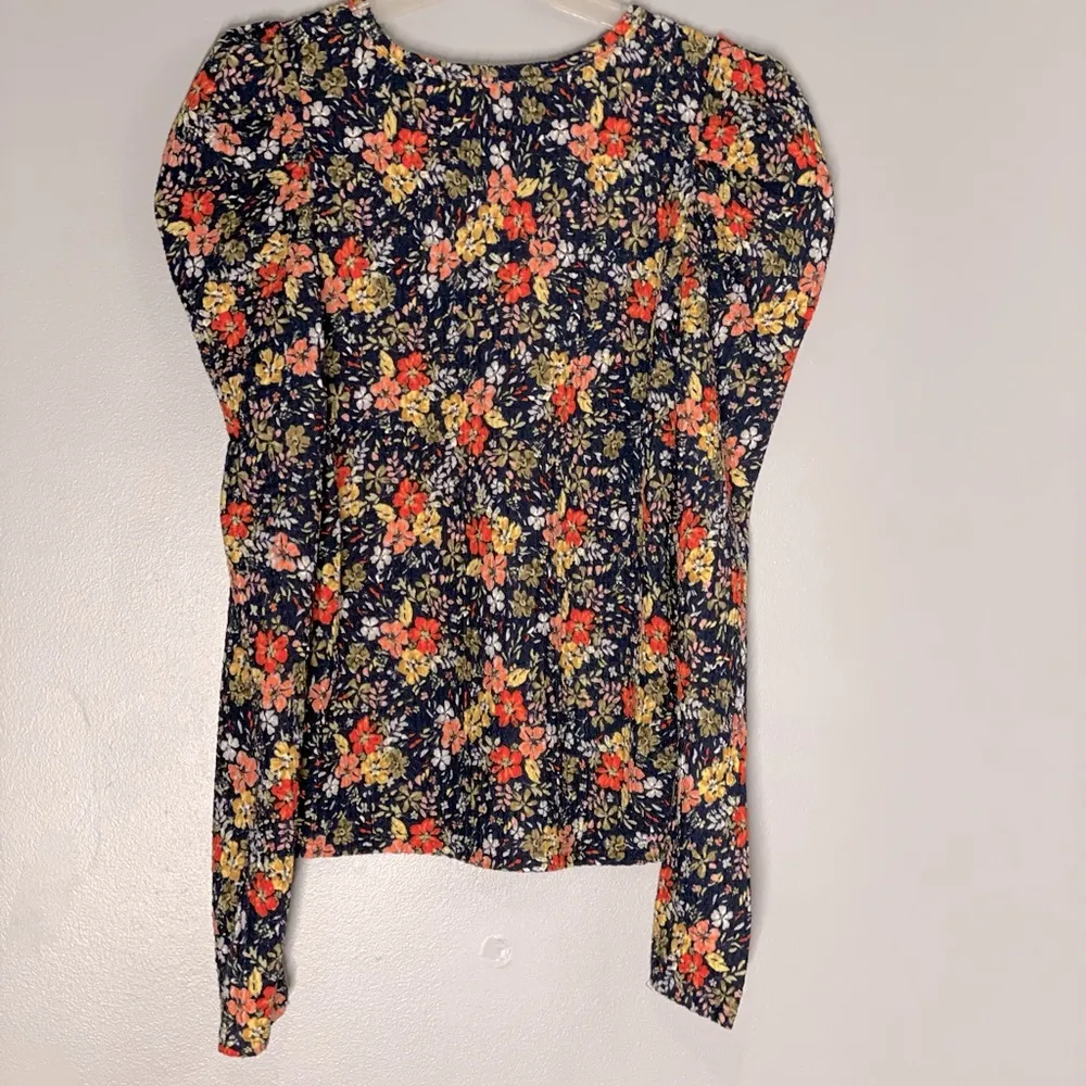 Loft Puff Shoulder Cottagecore Navy Floral Print Top - Image 6