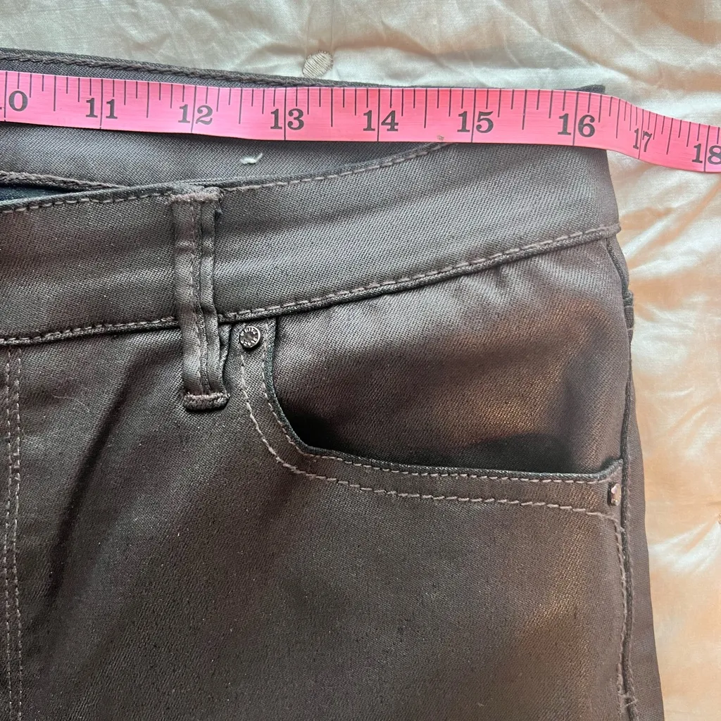 White House Black Market High Rise Brown Coated Denim Size 10 EUC button fly - Image 4