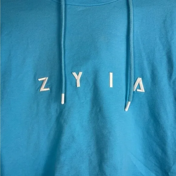 Zyia Active Small Sky Blue‎ Raw Edge Cropped Hooded Pullover Sweatshirt - Image 3
