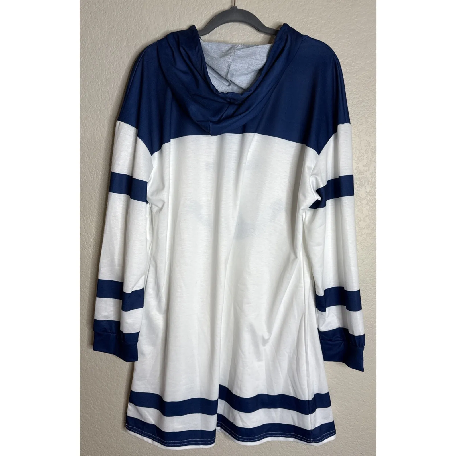 Womens XL Nautical Navy White Anchor Print Drawstring Hooded Sweatshirt Dress - Image 2