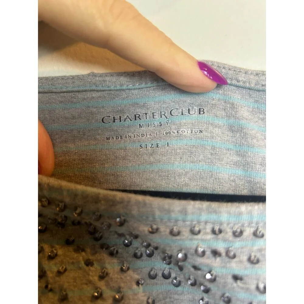 Charter Club Missy Size Large L Scoop Neck Tee with Gem Sparkle Detail Holiday - Image 3