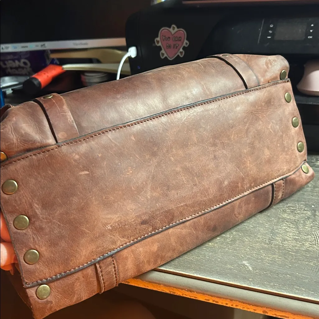 Patricia Nash Weathered Brown Leather Studded Handbag - Large - Image 5