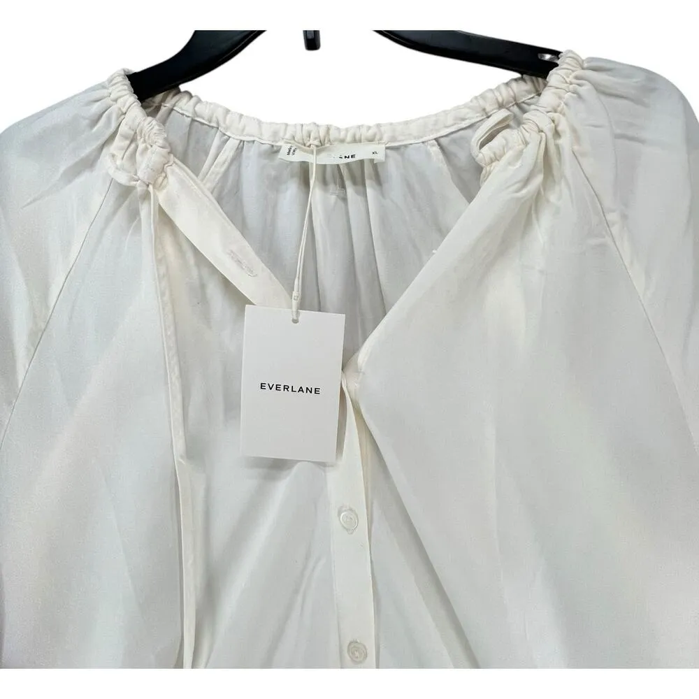 Everlane Gathered Blouse Womens XL Bone White 100% Tencel Relaxed Minimalist Top - Image 4
