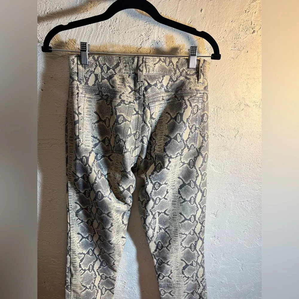 Leather pants: genuine leather, python print, black, grey and cream by Swann Gray Size undefined - Image 6