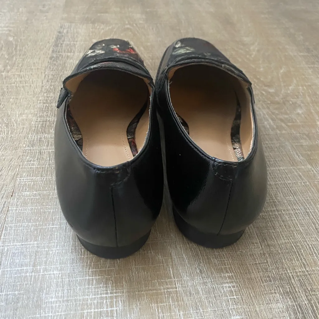 Johnston and Murphy Black Leather Floral Brocade Penny Loafer Shoes Women's 9 - Image 11