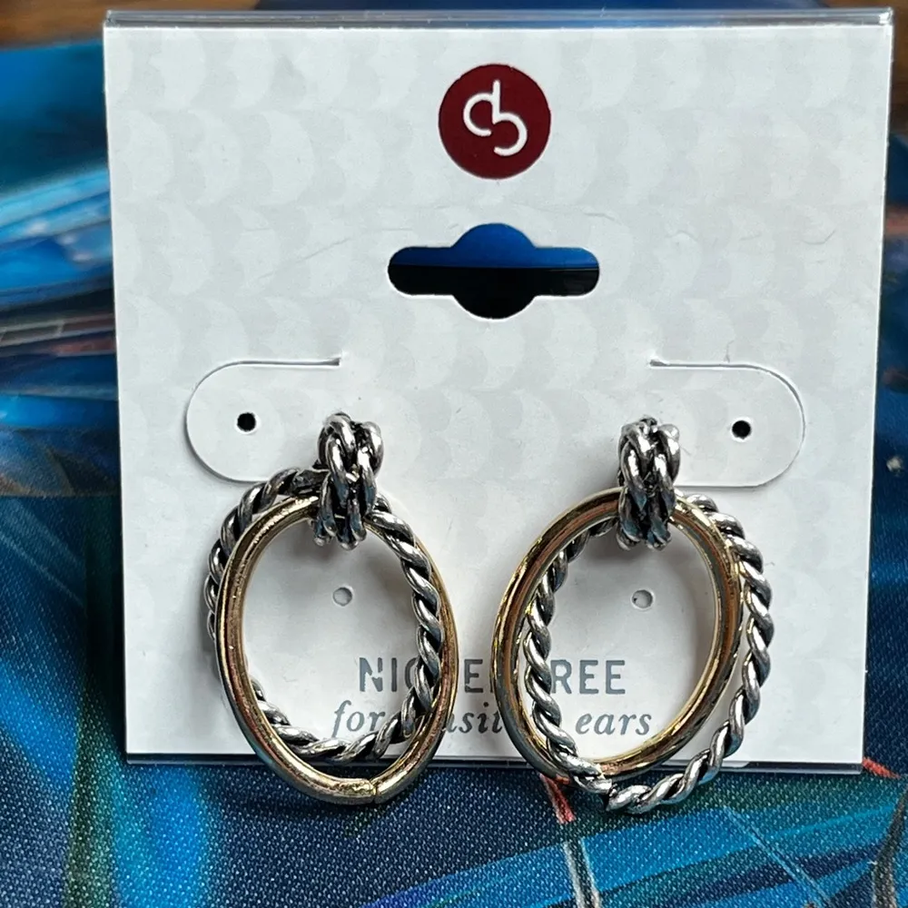 Silver and Gold Twisted Hoop Earrings - Image 2