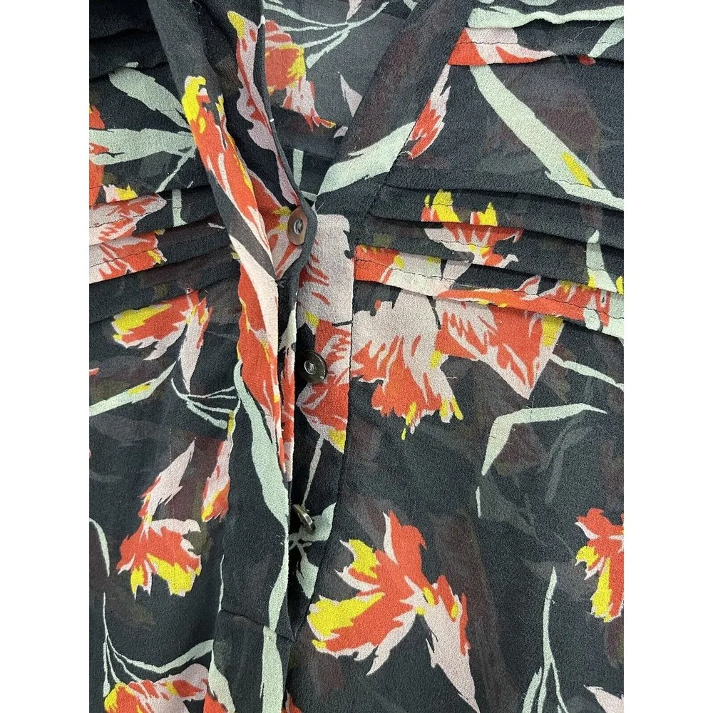 Diane Von Furstenberg Women's 100% Silk Blouse Short Sleeve Black Floral Size 6 - Image 3