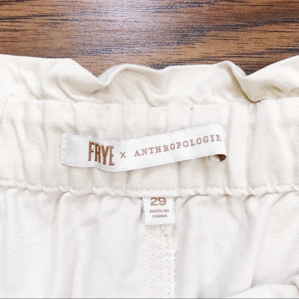Frye x Anthropologie • Pascale paperbag waist shorts beige tan twill drawstring - Image 6