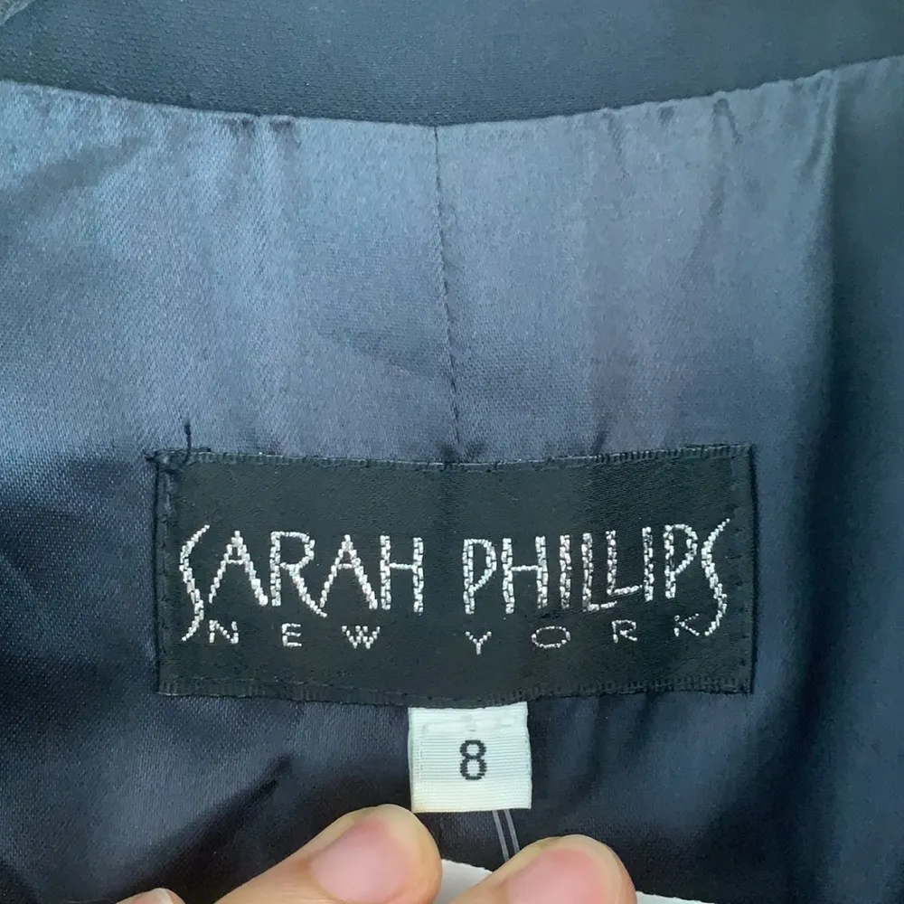 Vintage sarah phillips navy pleated suit dress with gold embellished buttons - Image 7