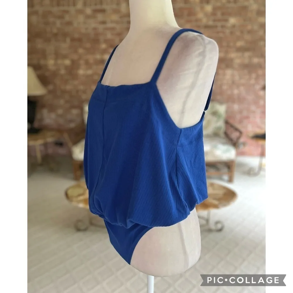 NWT Free People Intimately Marissa Bodysuit Royal Blue Knit Thong L Blouson Chic - Image 8