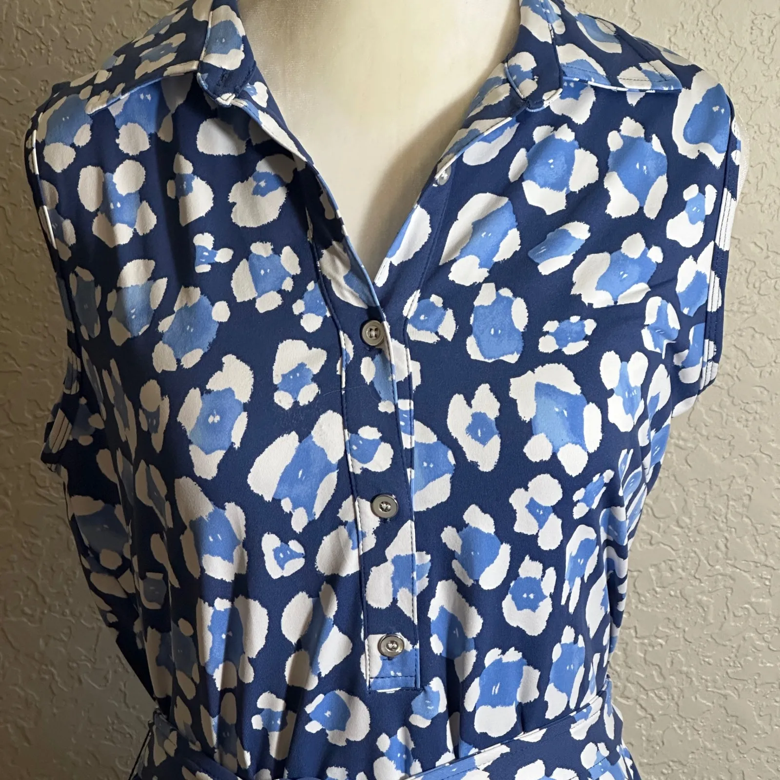 J McLaughlin Womens Blue Leopard Print Sleeveless Shirt Dress Size  M Tie Waist - Image 13