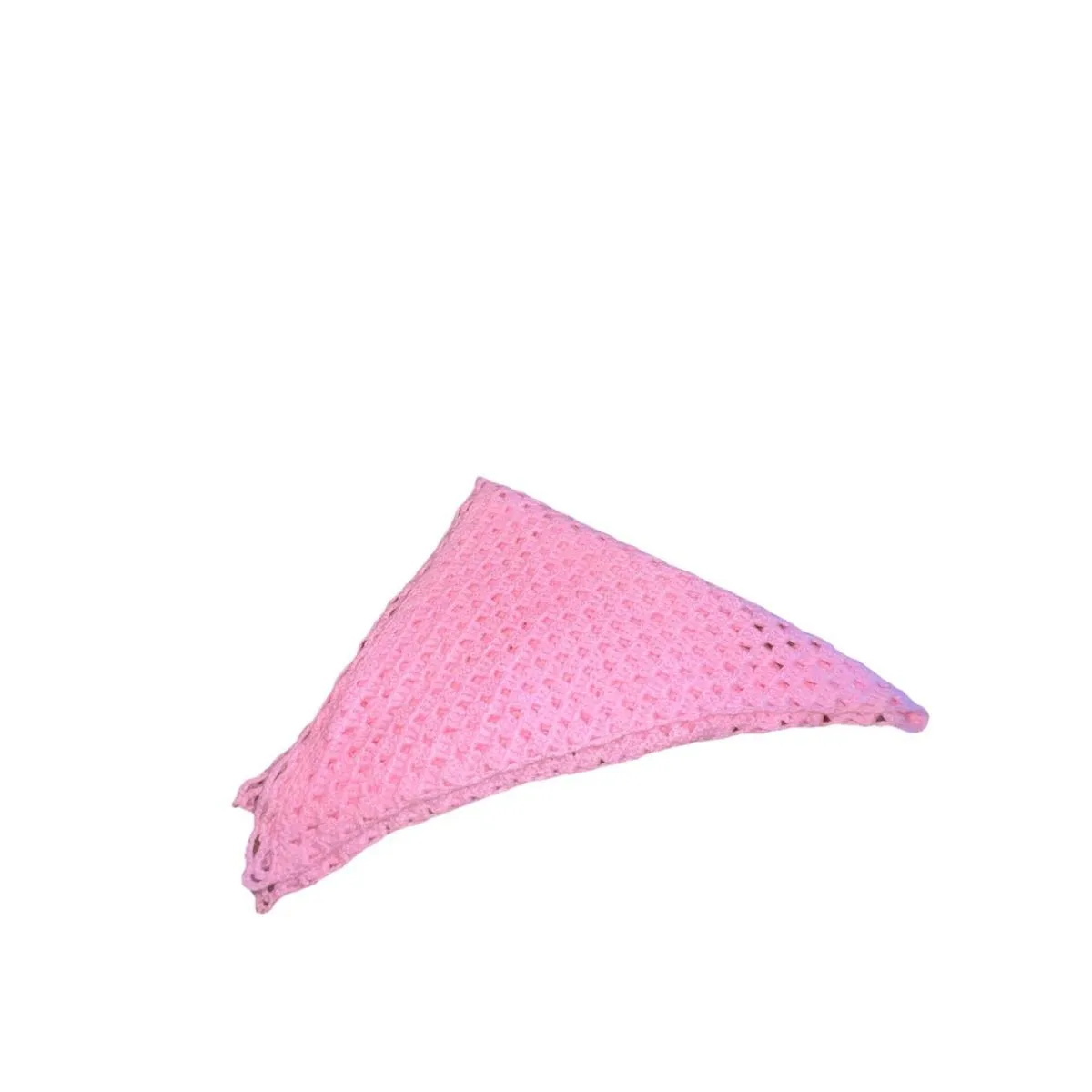 Vintage 1970’s Pink Crochet Triangle Shawl Wrap Poncho 62x32" Granny Stitch Boho - Image 5