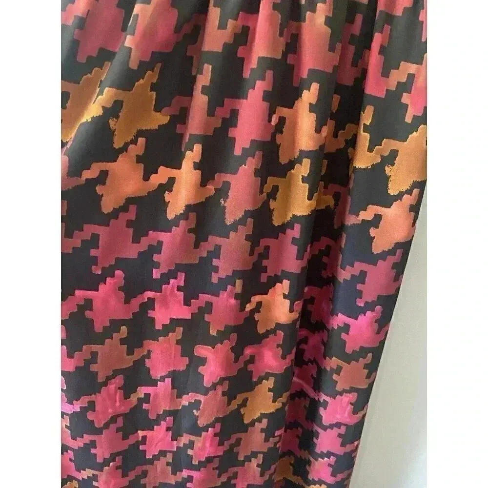 LAVENDER BROWN Orange Pink Burgundy Fall Houndstooth Maxi Dress Size S Small - Image 3