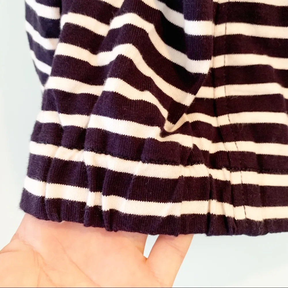 Ann Taylor LOFT Navy Blue Striped Cotton Hidden Zipper Cardigan Jacket 4 - Image 6