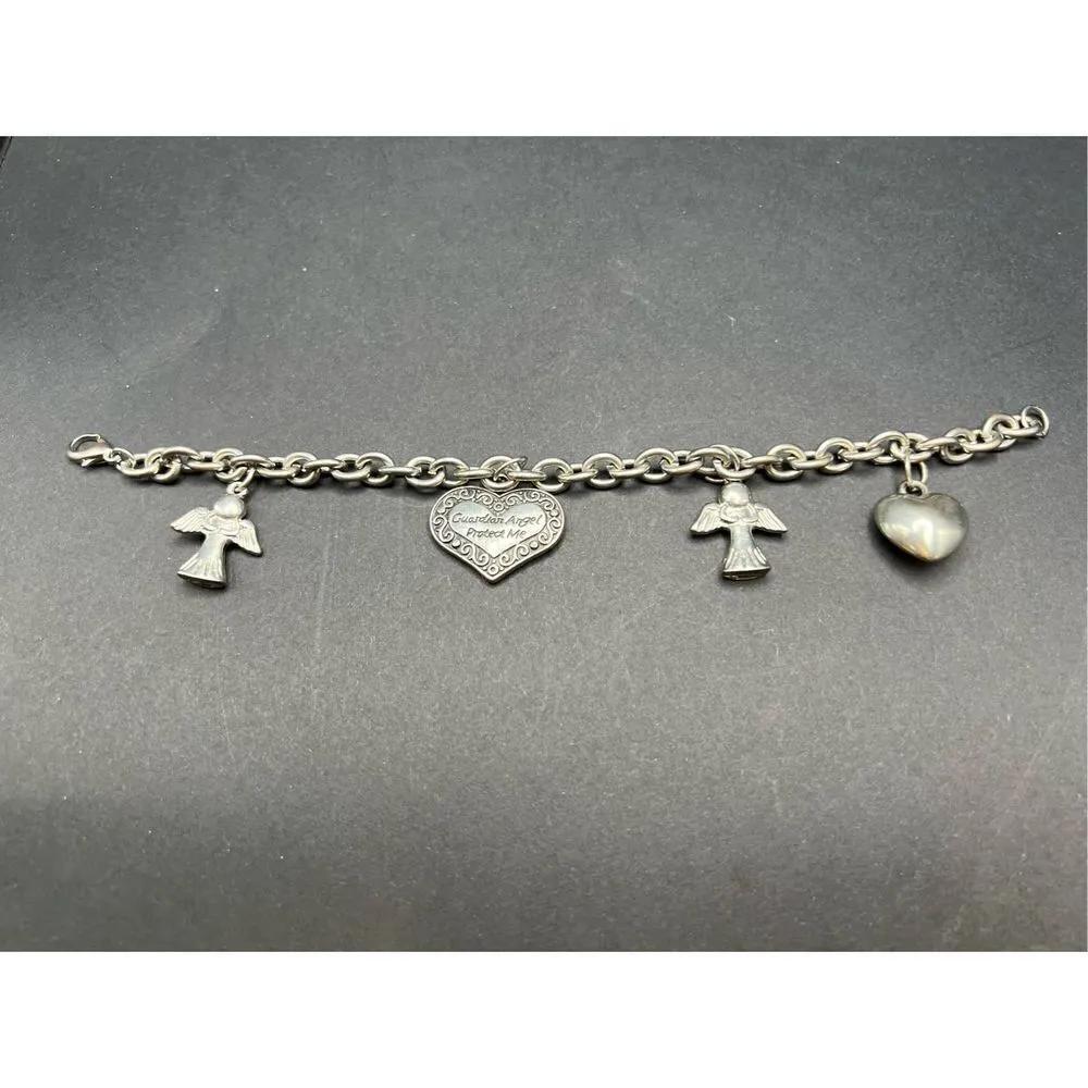 Guardian Angel Heart Silver Tone Fashion Charm Bracelet Silver - Image 3